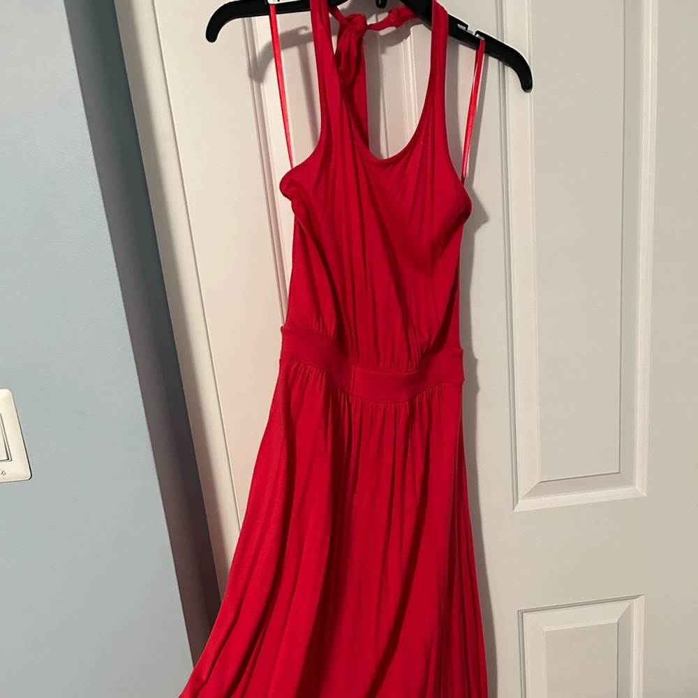 Red halter dress